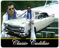 White Cadillac graphic with Elvis chauffeur